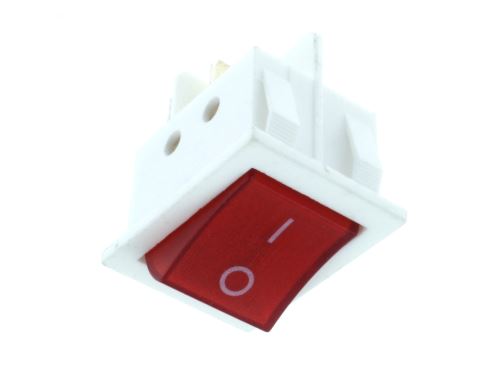 kolébkový vypínač OFF-ON 4piny 250V/15A bílé tělo - červený s doutnavkou