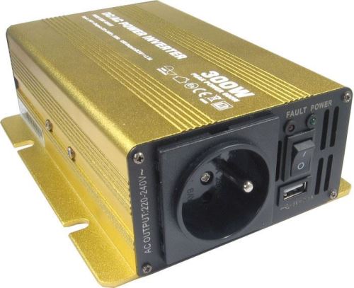 měnič napětí 12/230V, 300W + USB čistý sinus