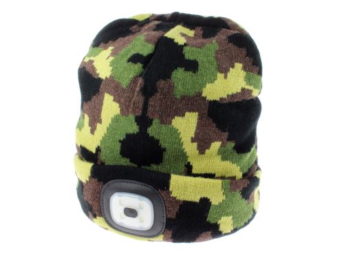 svítilna čepice s čelovkou 4x45lm, USB nabíjení, maskovací 3