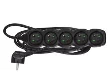 prodlužovací kabel 3m, 5 zásuvek černý 10A 1mm2