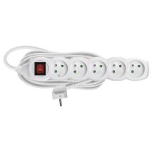 prodlužovací kabel 2m, 5 zásuvek s vypínačem bílý 16A 1,5mm2