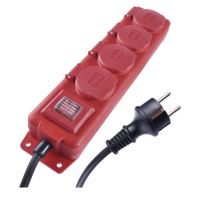 prodlužovací kabel 3m, 4 zásuvky IP44 s vypínačem, guma-neopren, červený (krytá verze) 16A 1,5mm2