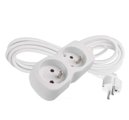prodlužovací kabel 3m, 2 zásuvky bílý 10A 1mm2