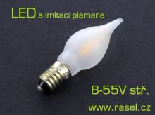 žárovička E10 8-55V vánoční LED filament matná s imitací plamene