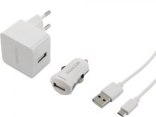 napáječ 5V/2A USB SENCOR WHITE + AUTO-USB - napáječ 2A + uUSB kabel bílá