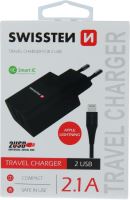 Swissten nabíječka 5V 2X2,1A černá + Apple Lightning kabel