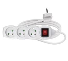 prodlužovací kabel 1,5m, 3 zásuvky s vypínačem bílý 16A 1mm2