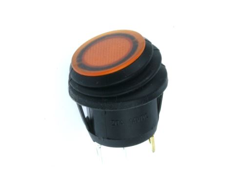 voděodolný kolébkový vypínač OFF-ON 3piny 28V/10A oranžová s LED IP65