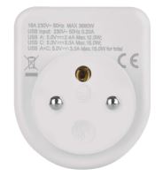 průchozí zásuvka 1x kulatá + adaptér USB-A a USB-C