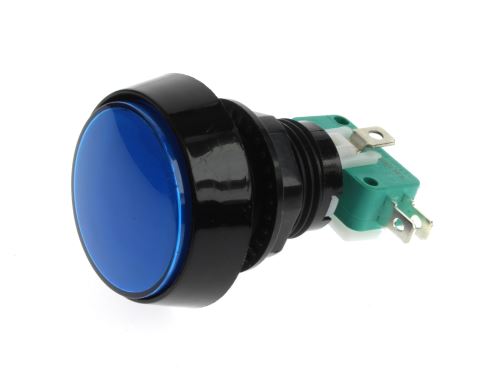 Tlačítko arkádové velké 44mm 250V/16A modré s paticí pro žárovku T10 (1)