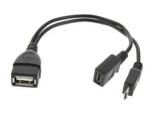 PC kabel USB-A / mikroUSB 0,2m , zásuvka/vidlice +zásuvka s OTG
