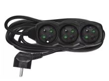 prodlužovací kabel 1,5m, 3 zásuvky černý 16A 1mm2