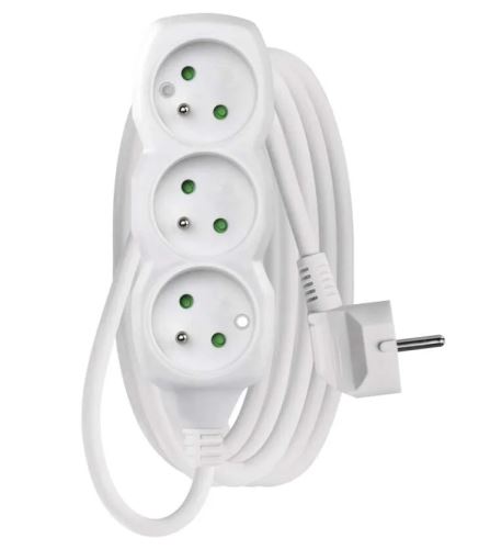 prodlužovací kabel 2m, 3 zásuvky bílý 16A 1mm2