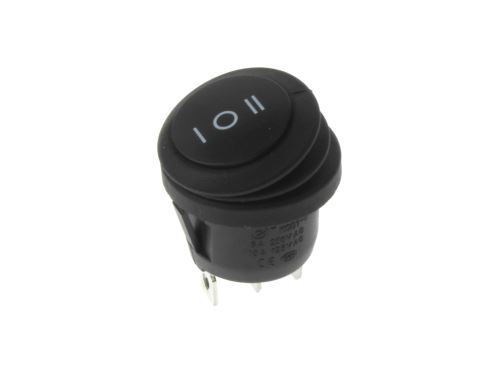 přepínač kolébkový ON-OFF-ON 3piny 250V/6A (I O II) IP65 (1)