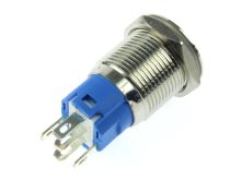 stiskací vypínač panelový kulatý OFF-ON 16mm, 250V/3A, modré prosvětlení 5-12V