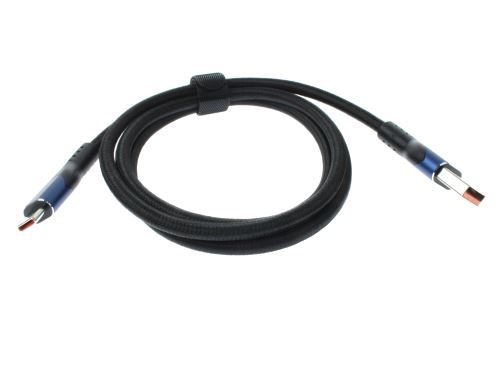 kabel USB-A / USB-C, 5A rychlé nabíjení, 480Mbit/s (2.0) černý bavlněný oplet 1,5m